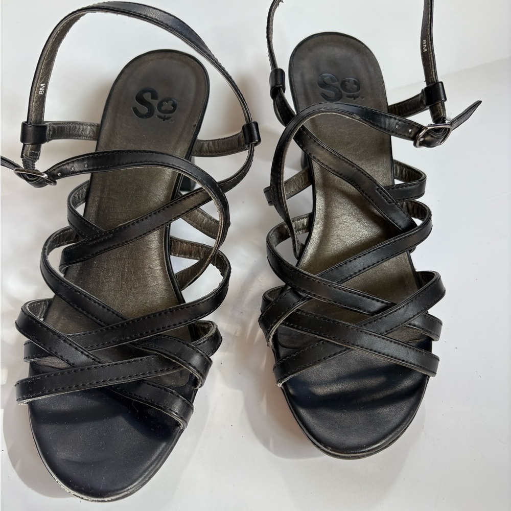 SO Women's Black Strappy Heeled Sandals
